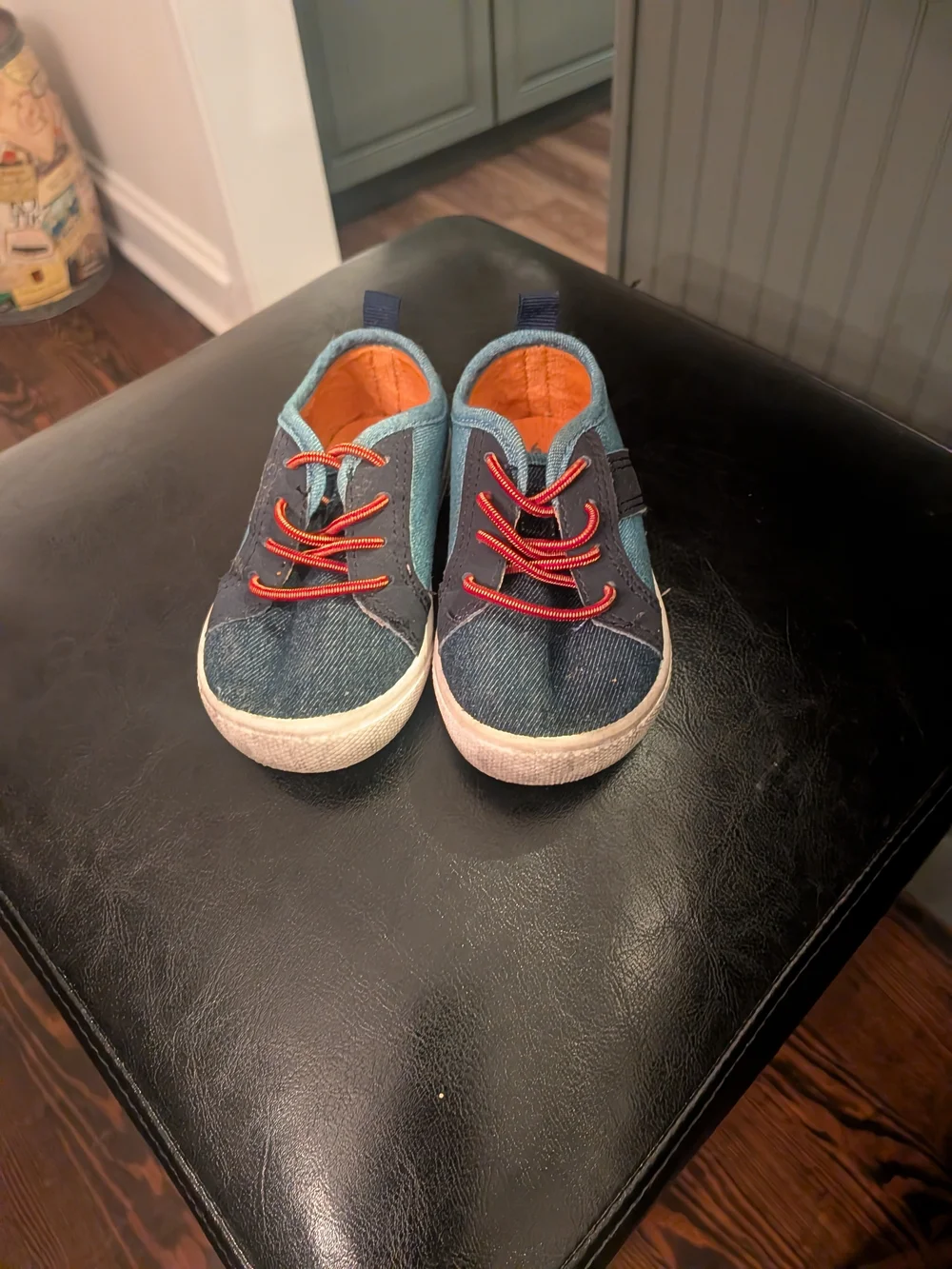 Carter's Toddler Denim-Look Sneakers with Teal Trim and Orange Laces
